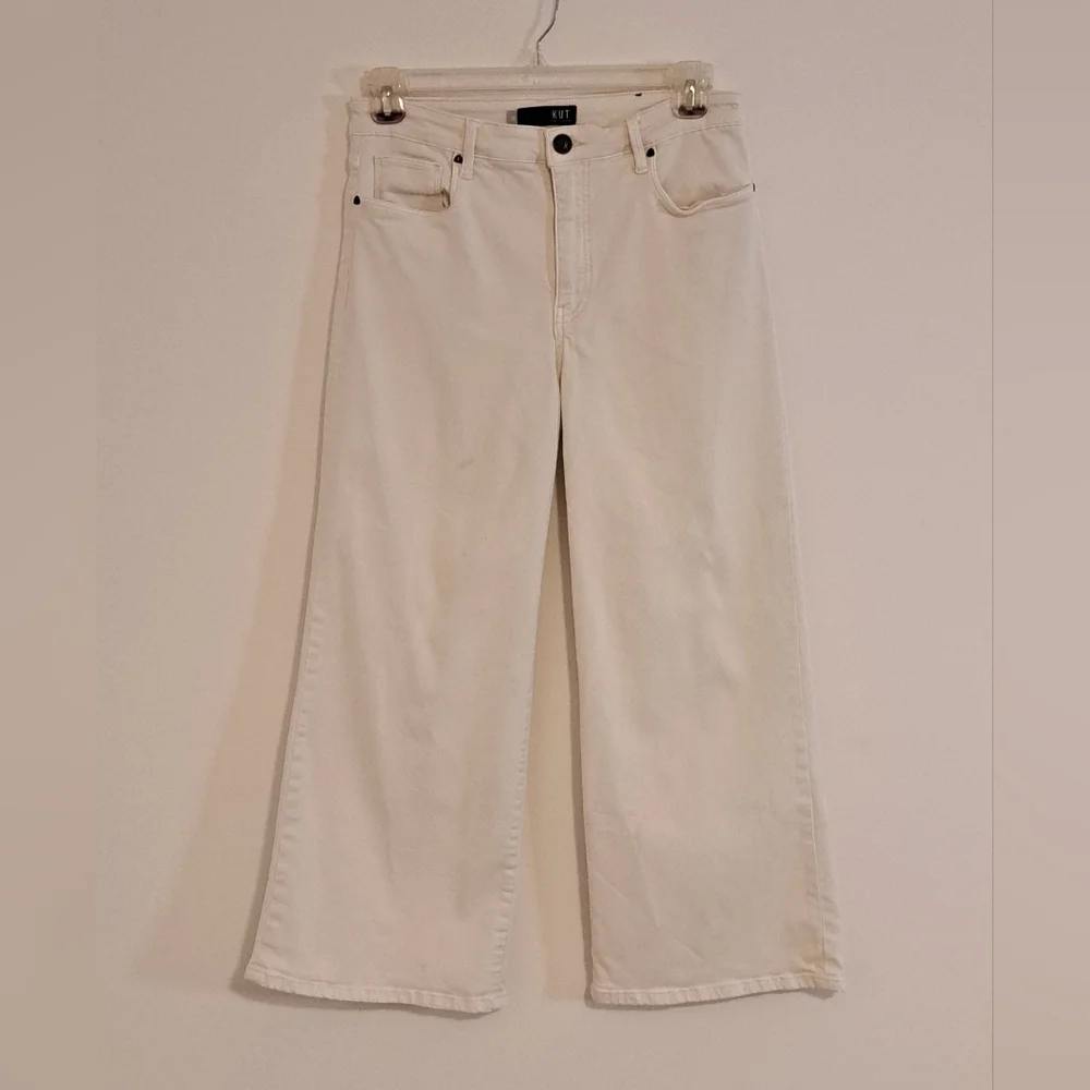 Kut from the Kloth White Slightly Cropped Wide Leg Jeans Misses Size 10 - Picture 2 of 10